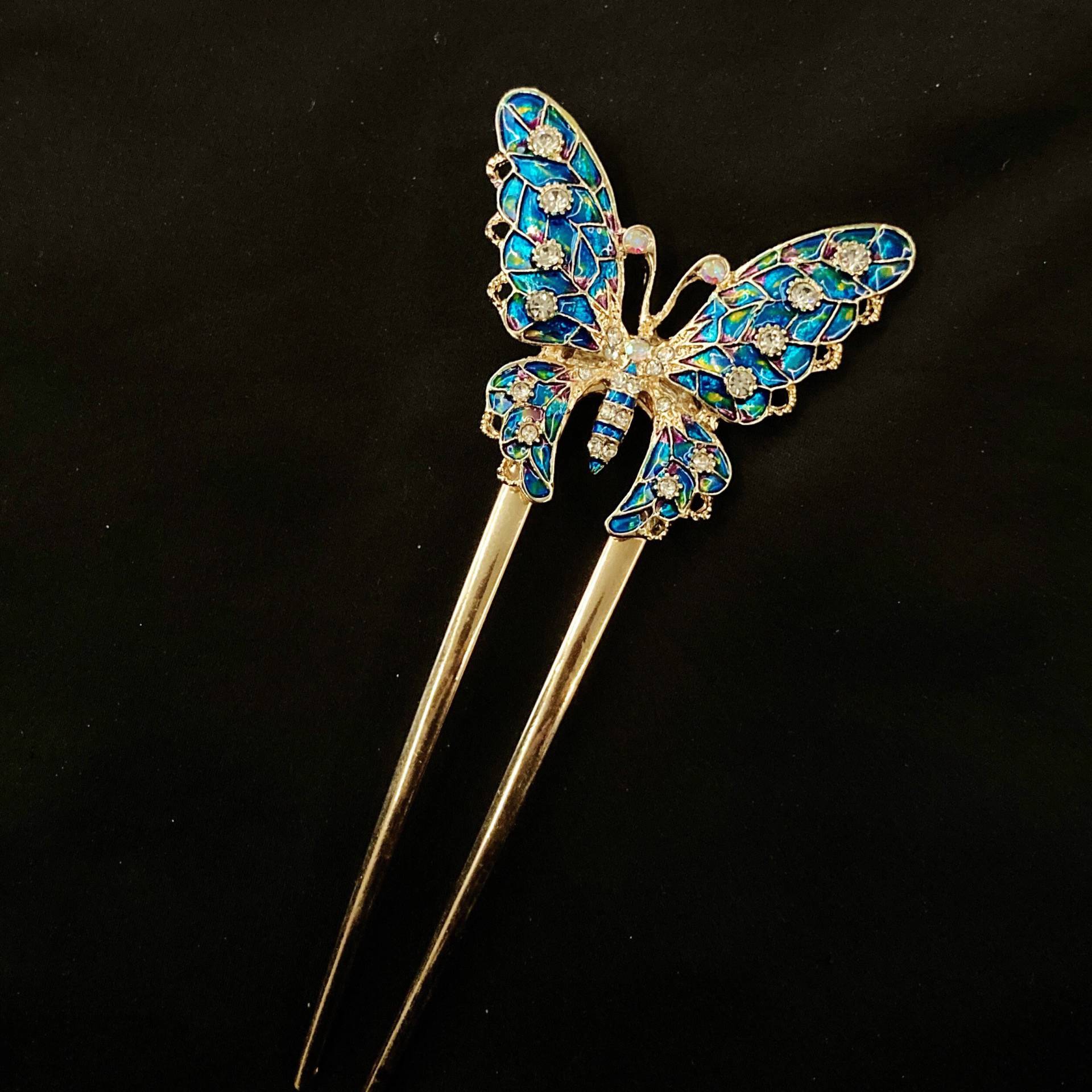 U-Förmige Haargabel, Blauer Schmetterling, Juwelen Schmetterlings-Haargabel, Blaue Emaille, Schmetterlingshaar, Funkelnder Etwas Blaues von PopBangBoom