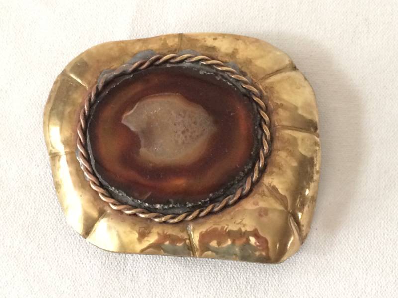 Gürtelschnalle Aus Messing Und Achatvintage Hollywood Regency von PopUpModern