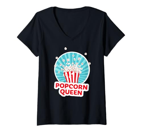 Damen Popcorn Queen Retro Verkleidung Fasching Karneval T-Shirt mit V-Ausschnitt von Popcorn Fasching Fasnacht & Party Kostüm Geschenke