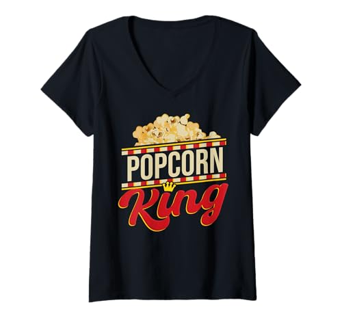 Damen Popcorn King Movie Snack Maiskern Lebensmittelliebhaber Männer Frauen T-Shirt mit V-Ausschnitt von Popcorn King Movie Popcorn Lovers Funny Humor