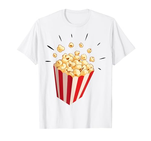 Popcorn Kostüm Karneval Fasching Shop Retro Popcorn Party Shirt T-Shirt Weiß Unisex Kinder Unisex-Erwachsene Klein EU S Frühling Klassisch geschnitten, doppelt genähter Saum und Cartoon-Muster von Popcorn Kostüm Karneval Fasching Shop