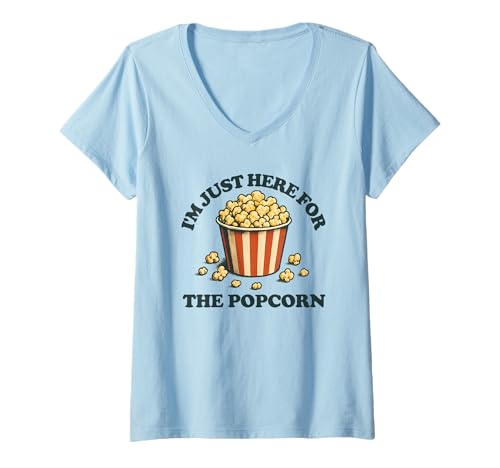 Damen Ich Bin nur wegen dem Popcorn-Kino-Popcorn Hier T-Shirt mit V-Ausschnitt Damen Ich Bin nur wegen dem Popcorn-Kino-Popcorn Hier T-Shirt mit V-Ausschnitt von Popcorn Merch