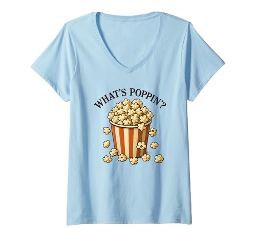 Damen was ist Poppin' Popcorn, Kino, Love Popcorn T-Shirt mit V-Ausschnitt Damen was ist Poppin' Popcorn, Kino, Love Popcorn T-Shirt mit V-Ausschnitt von Popcorn Merch