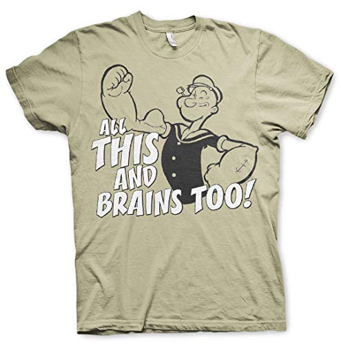 Offizielles Lizenzprodukt Popeye - All This And Brains Too T-Shirt (H.Grey), khaki, XL von Popeye