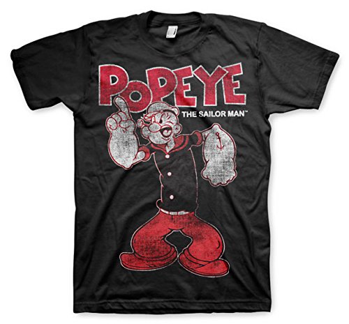 Offizielles Lizenzprodukt Popeye Seemanns-T-Shirt (D.Grey), Schwarz , L von Popeye