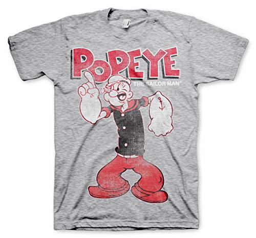 Offizielles Lizenzprodukt Popeye Seemanns-T-Shirt (D.Grey), grau meliert, L von Popeye