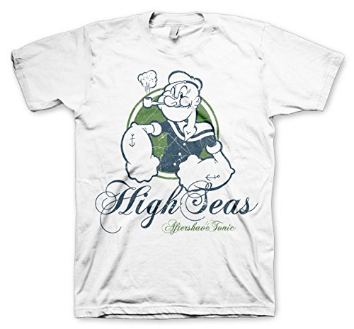 Popeye Offizielles Lizenzprodukt High Seas Aftershave Tonic Herren T-Shirt Groß & Hoch Herren T-Shirt (Weiß), 3XL von Popeye