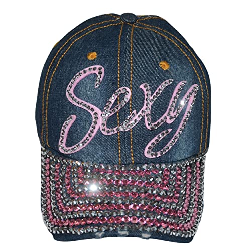 Popfizzy Bling Hut für Frauen und Mädchen, lustige Strass-Baseballkappe, Jeans-Hut, glitzernde Geschenke für Frauen, Sexy Script (Denim), Einheitsgröße von Popfizzy