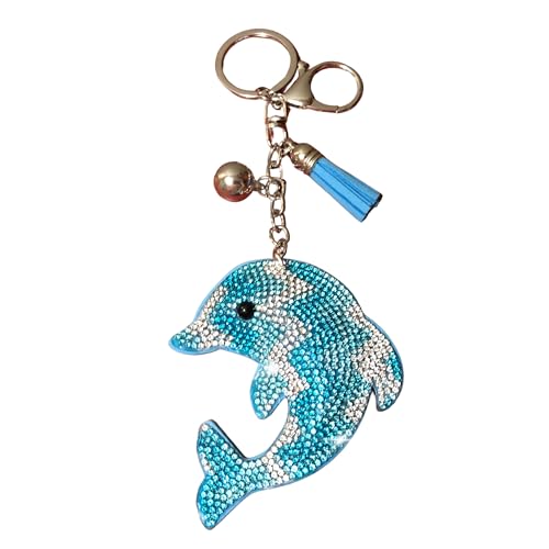 Popfizzy Bling Schlüsselanhänger Zubehör für Frauen, Strass-Autoschlüssel, niedlicher Geldbörsen-Anhänger für Handtaschen, Springender Delphin Aqua (Silber), Large von Popfizzy
