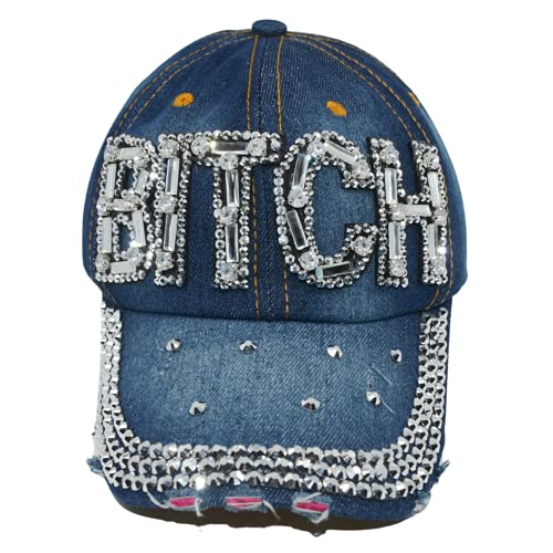 Popfizzy Damen Baseballmütze mit Strassbesatz und Schmucksteinen, Baumwolle, glitzernd - Blau - Einheitsgröße von Popfizzy