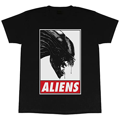 Alien Text Logo T Shirt, Adultes, S-5XL, Schwarz, Offizielle Handelsware von Popgear