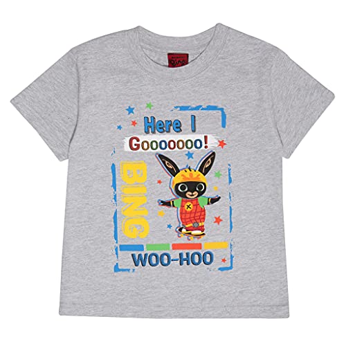 Bing Hier Ich gehe Woo Hoo Jungen T-Shirt Heather Gray 3-4 Jahre | CBeebies, Gift Idea for Boys von Popgear