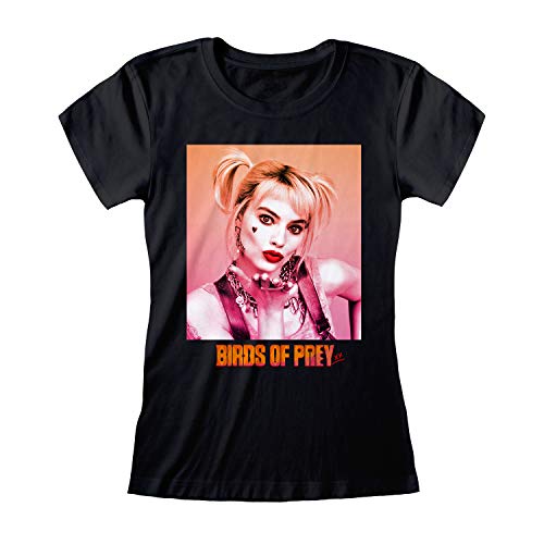 DC Birds of Prey Harley Quinn Gradient T Shirt ausgestattet, Damen, S-2XL, Schwarz, Offizielle Handelsware von Popgear
