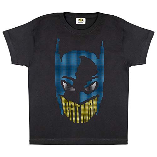 DC Comics Batman 8-Bit Mask T Shirt, Mädchen, 122-164, Schwarz, Offizielle Handelsware von Popgear