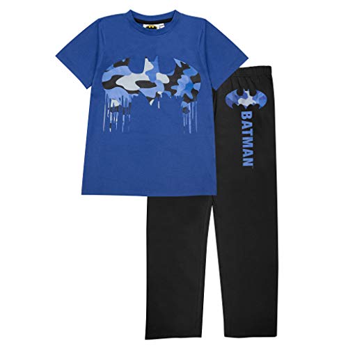 DC Comics Batman Camo Drip Logo Jungen Lange Pyjamas Set Schwarz Blau 116 | Dark Knight Superheld Nachtwäsche, Geburtstag Geschenk-Idee für Jungen von Popgear