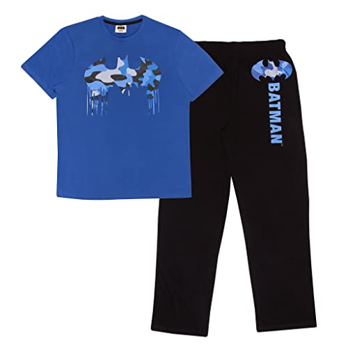 DC Comics Batman Camo Drip Logo Langer Pyjama, Adultes, XS-4XL, Schwarz Blau, Offizielle Handelsware von Popgear