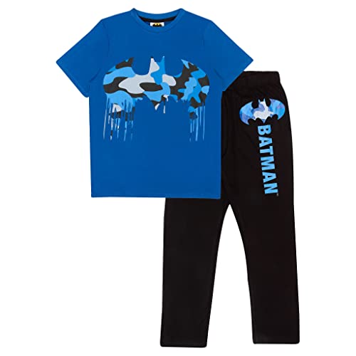 DC Comics Batman Camo Drip Logo Mädchen Langer Pyjama Set Schwarz Blau 146 | Dark Knight Superheld Nachtwäsche, Geburtstagsgeschenkidee für Mädchen von Popgear