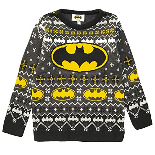 DC Comics Batman Christmas Classic Logo Strickpullover, Kinder, 116-182, Schwarz, Offizielle Handelsware von Popgear