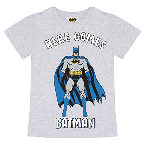 DC Comics Batman Kommt Hier Batman T Shirt, Kinder, 110-152, Heather Grey, Offizielle Handelsware von Popgear