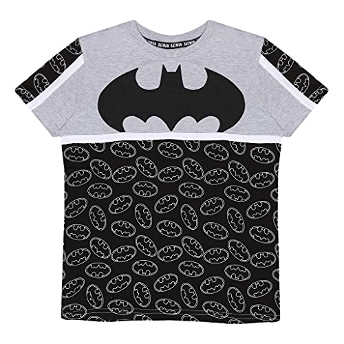 DC Comics Batman Logo T Shirt, Kinder, 98-170, Schwarz/Heather Grau, Offizielle Handelsware von Popgear