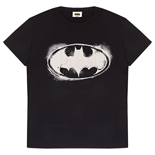 DC Comics Batman Mono Distressed Logo T Shirt, Adultes, S-5XL, Schwarz, Offizielle Handelsware von Popgear