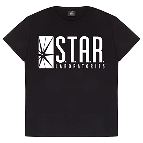 DC Comics Das Flash-STAR Labs Logo Herren-T-Shirt Schwarz L | Geschenkidee für Männer, Superheld Top von Popgear