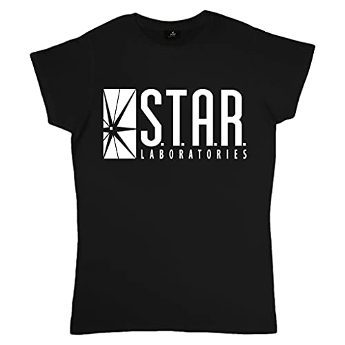 DC Comics Das Flash-STAR Labs Logo Tailliertes Damen-T-Shirt Schwarz S | Geschenkidee für Damen, Superheld Top von Popgear