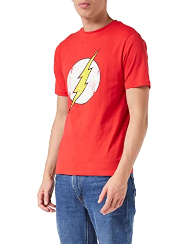 DC Comics The Flash Distressed Logo T Shirt, Adultes, S-4XL, Rot, Offizielle Handelsware von Popgear