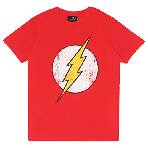 DC Comics The Flash Distressed Logo T Shirt, Kinder, S-2XL, Rot, Offizielle Handelsware von Popgear