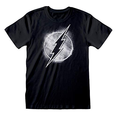 DC Comics The Flash Mono Distressed Logo T Shirt, Adultes, S-2XL, Schwarz, Offizielle Handelsware von Popgear