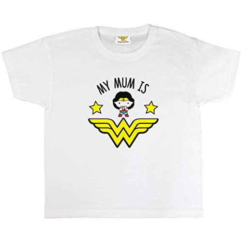 DC Comics Wonder Woman My Mum is Wonder Woman T Shirt, Mädchen, Weiß, Offizielle Handelsware von Popgear