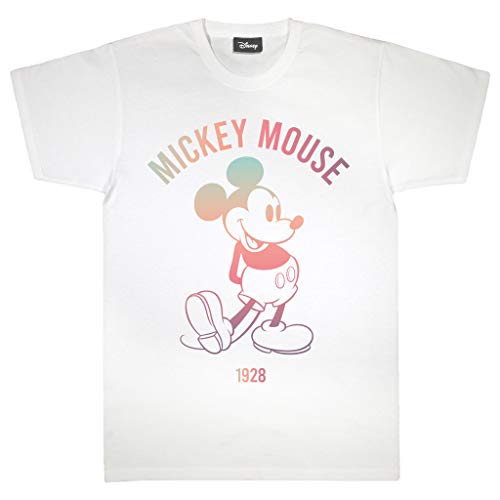 Disney Coloured Mickey 1928 Freund Fit T Shirt, Damen, S-XXL, Weiß, Offizielle Handelsware von Popgear