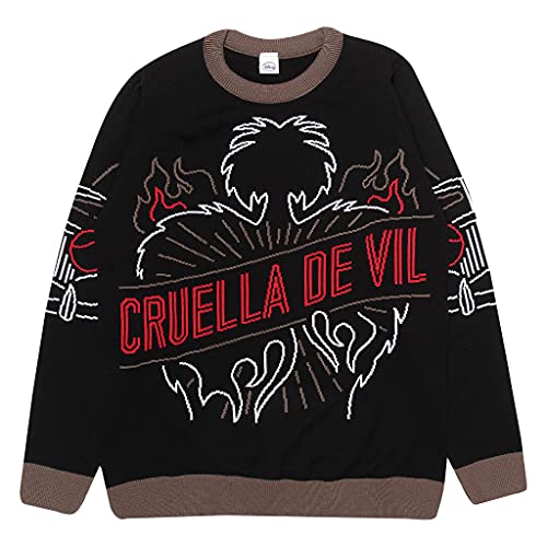 Disney Cruella de vil. Strickpullover, Adultes, XS-5XL, Schwarz, Offizielle Handelsware von Popgear