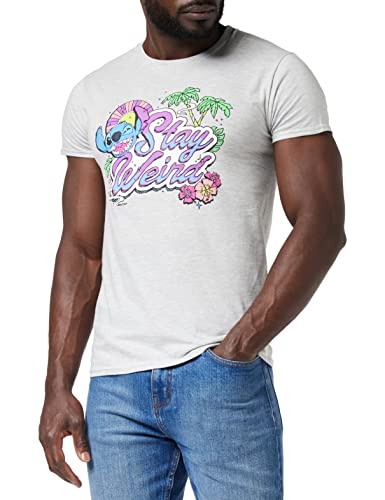 Disney Lilo and Stitch Stay Weird T Shirt, Adultes, S-5XL, Heather Grey, Offizielle Handelsware von Popgear