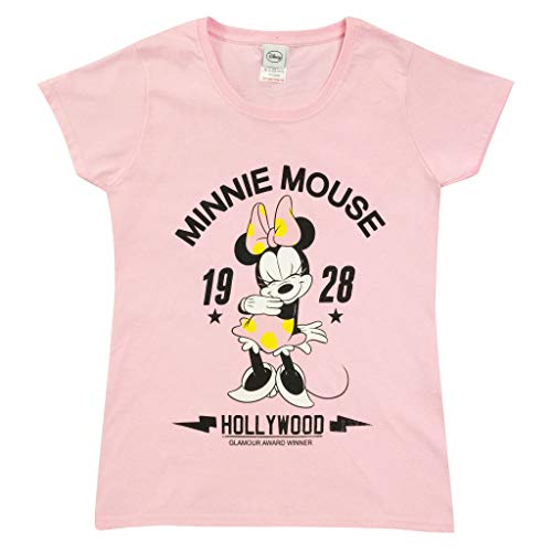 Disney Minnie Hollywood T Shirt ausgestattet, Damen, S-XXL, Baby Pink, Offizielle Handelsware von Popgear