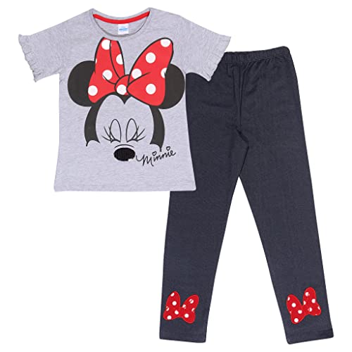 Disney Minnie Mouse Wimpern T Shirt und Leggings Set, Mädchen, 116-170, Navy/Heather Grey, Offizielle Handelsware von Popgear