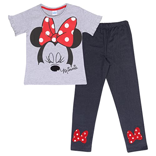 Disney Minnie Mouse Wimpern T Shirt und Leggings Set, Mädchen, 98-134, Navy/Heather Grey, Offizielle Handelsware von Popgear