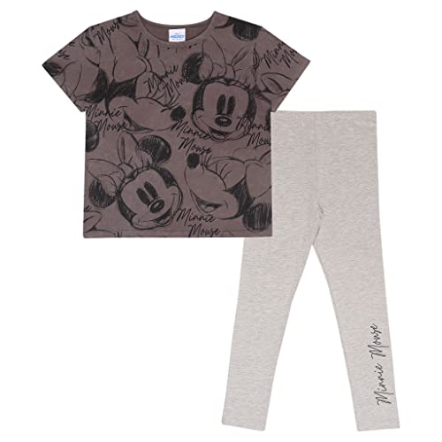 Disney Sketches Minnie Mouse T Shirt und Leggings Set, Mädchen, 104-170, Grey, Offizielle Handelsware von Popgear