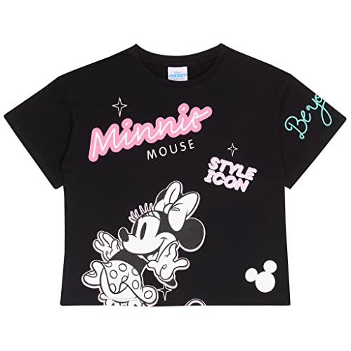 Disney Style Icon Be You Minnie Mouse Kruppiertes T Shirt, Mädchen, 128-170, Black, Offizielle Handelsware von Popgear