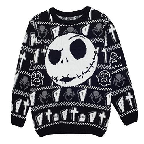 Disney The Nightmare Before Christmas Jack Face Strickpullover, Kinder, 116-170, Schwarz, Offizielle Handelsware von Popgear