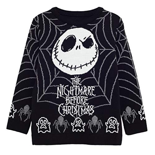 Disney The Nightmare Before Christmas Jack Spider Web Strickpullover, Kinder, 116-170, Schwarz, Offizielle Handelsware von Popgear