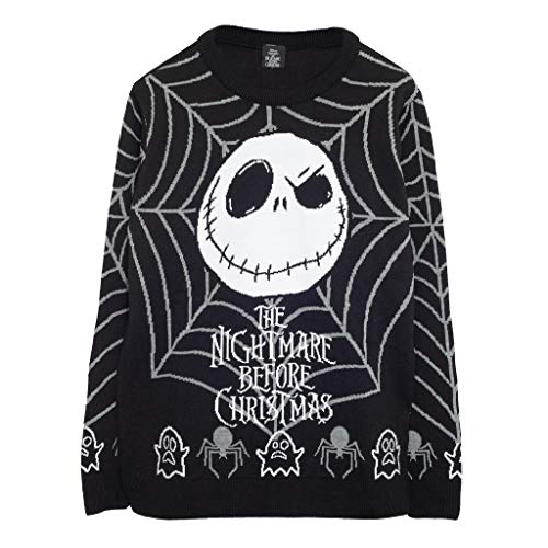 Disney The Nightmare Before Christmas Jack Spider Web Strickpullover, Damen, XS-5XL, Schwarz, Offizielle Handelsware von Popgear