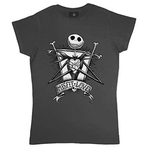 Disney The Nightmare Before Christmas Misfit Love T Shirt ausgestattet, Damen, S-2XL, Holzkohle, Offizielle Handelsware von Popgear