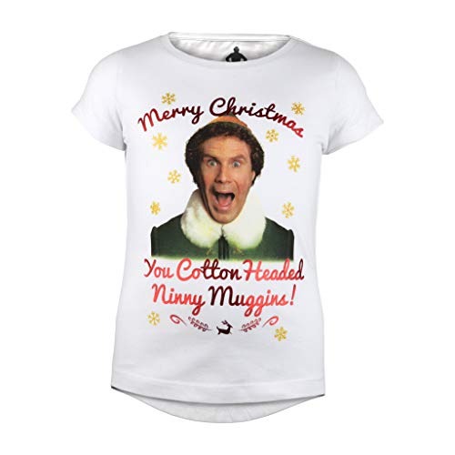 Elf Cotton Headed Ninny Muggins T Shirt, Mädchen, 116-170, Weiß, Offizielle Handelsware von Popgear