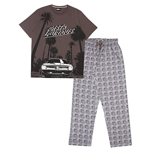 Fast and Furious Text-Logo Langer Pyjama, Adultes, S-5XL, Schwarz/Dunkelgrau, Offizielle Handelsware von Popgear