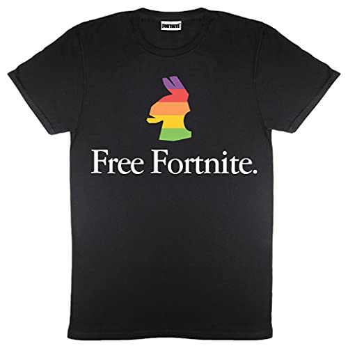 Fortnite Free Regenbogen-Lama T Shirt, Adultes, S-XXL, Schwarz, Offizielle Handelsware von Popgear