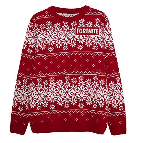 Fortnite Weihnachtsmesse-Insel. Strickpullover, Adultes, XS-5XL, Burgund, Offizielle Handelsware von Popgear