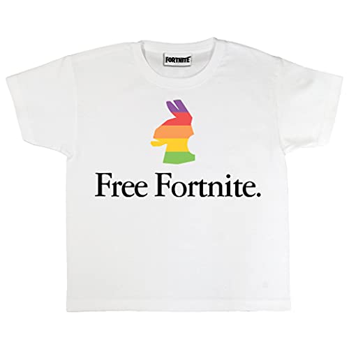 Free Fortnite Regenbogen-Lama T Shirt, Kinder, 116-182, Weiß, Offizielle Handelsware von Popgear