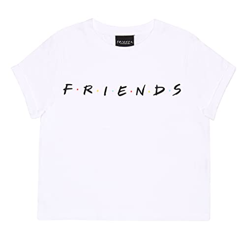 Friends Text Logo Kruppiertes T Shirt, Mädchen, 128-176, Weiß, Offizielle Handelsware von Popgear