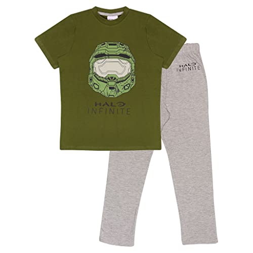 Halo Infinite Helm Jungen Lange Pyjamas Set Green/Heather Grey 11-12 Jahre | Gamer Gifts, Gaming Nightwear, Gift Idea for Boys von Popgear